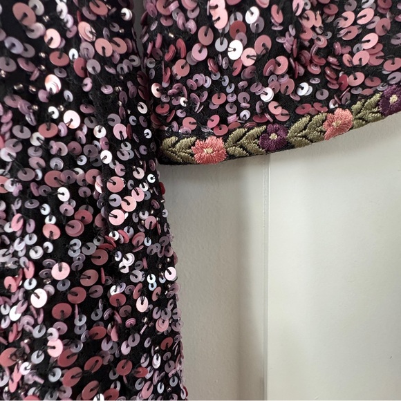 Anthropologie Varun Bahl Purple Pink Sequin Wrap Dress 3/4 Sleeve NWT Size 6 - Picture 6 of 10